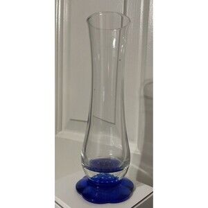 Bormioli Rocco Italy, Blown Glass Vase, Blue Flower Shaped Foot
